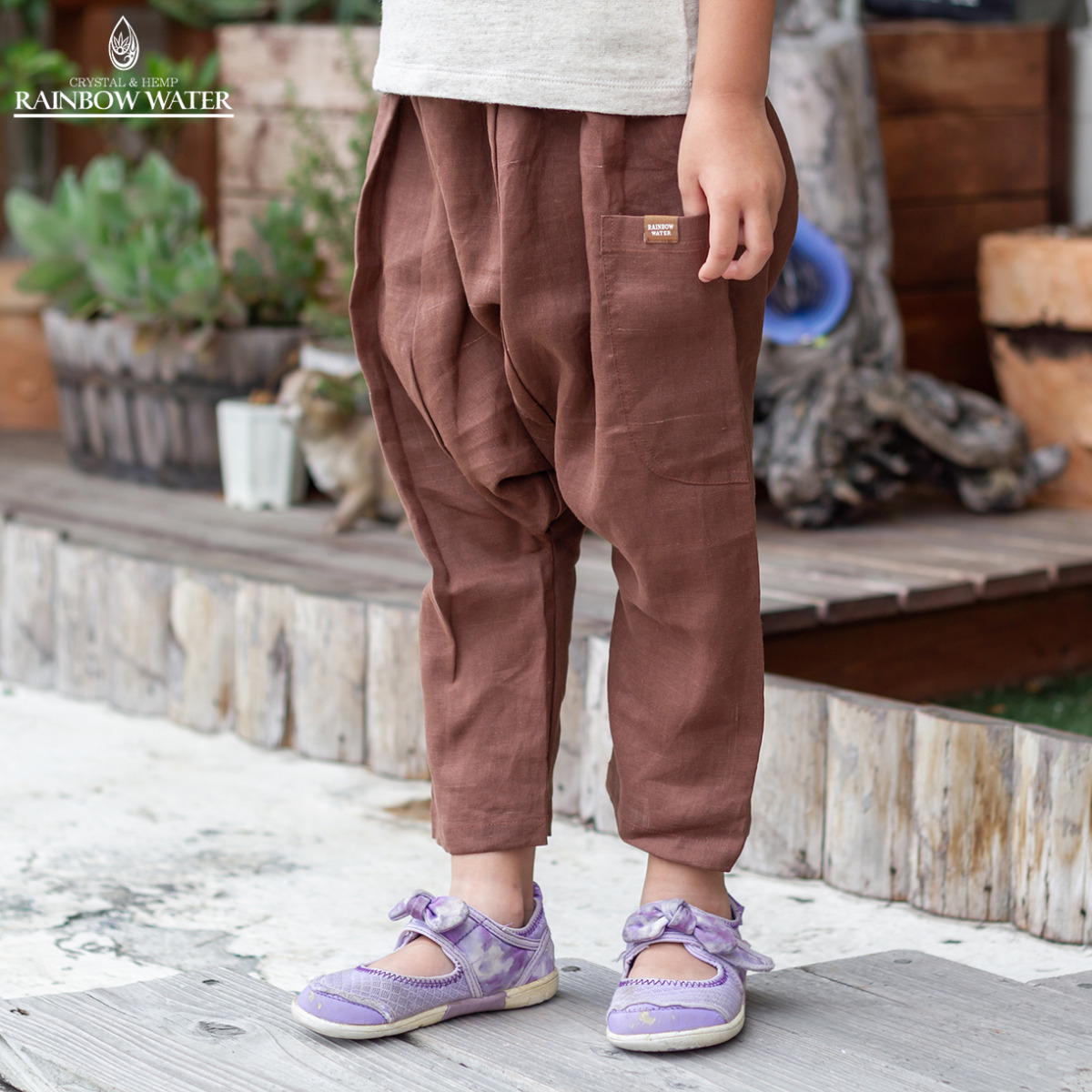 LINEN100% キッズ サルエルパンツ / BROWN