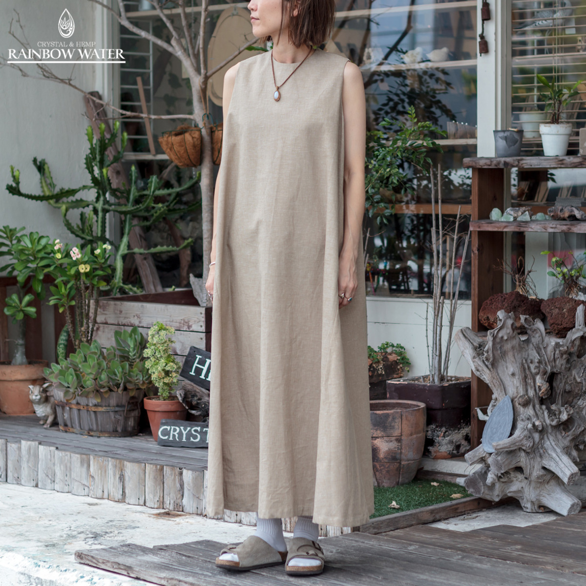 HEMP LINEN COTTON ロングワンピース② / BEIGE