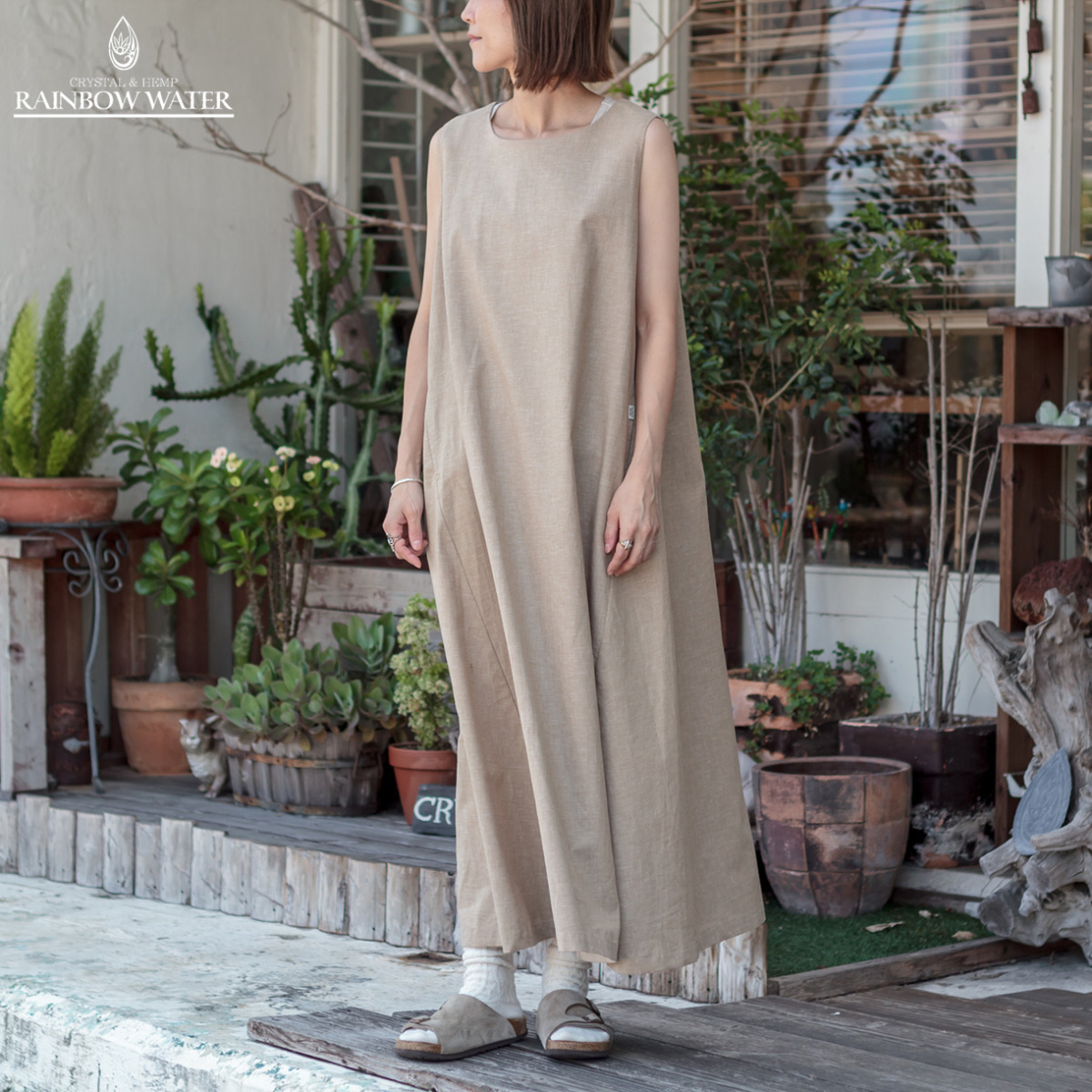 HEMP LINEN COTTON ロングワンピース① / BEIGE