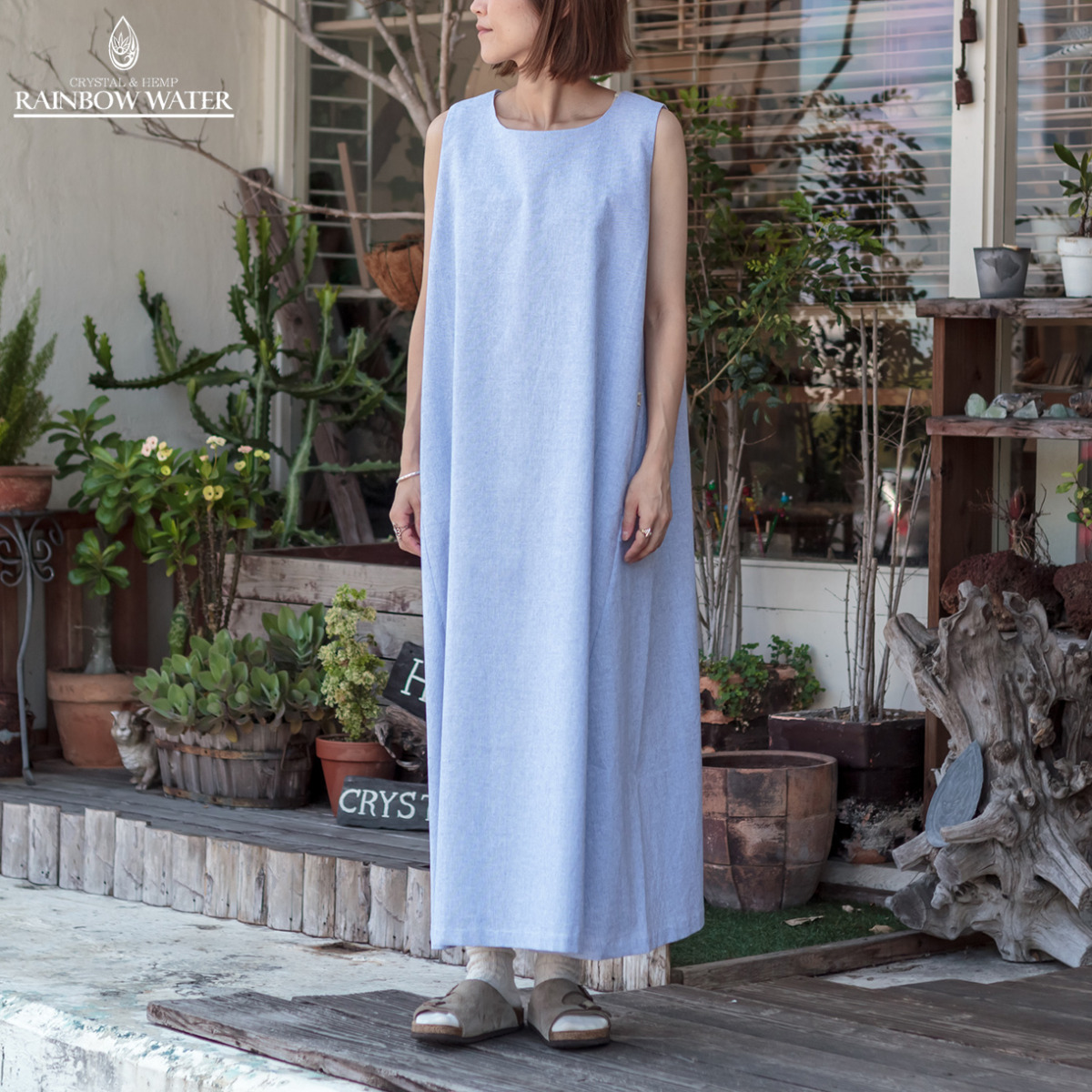 LINEN SILK COTTON ロングワンピース① / LIGHT BLUE