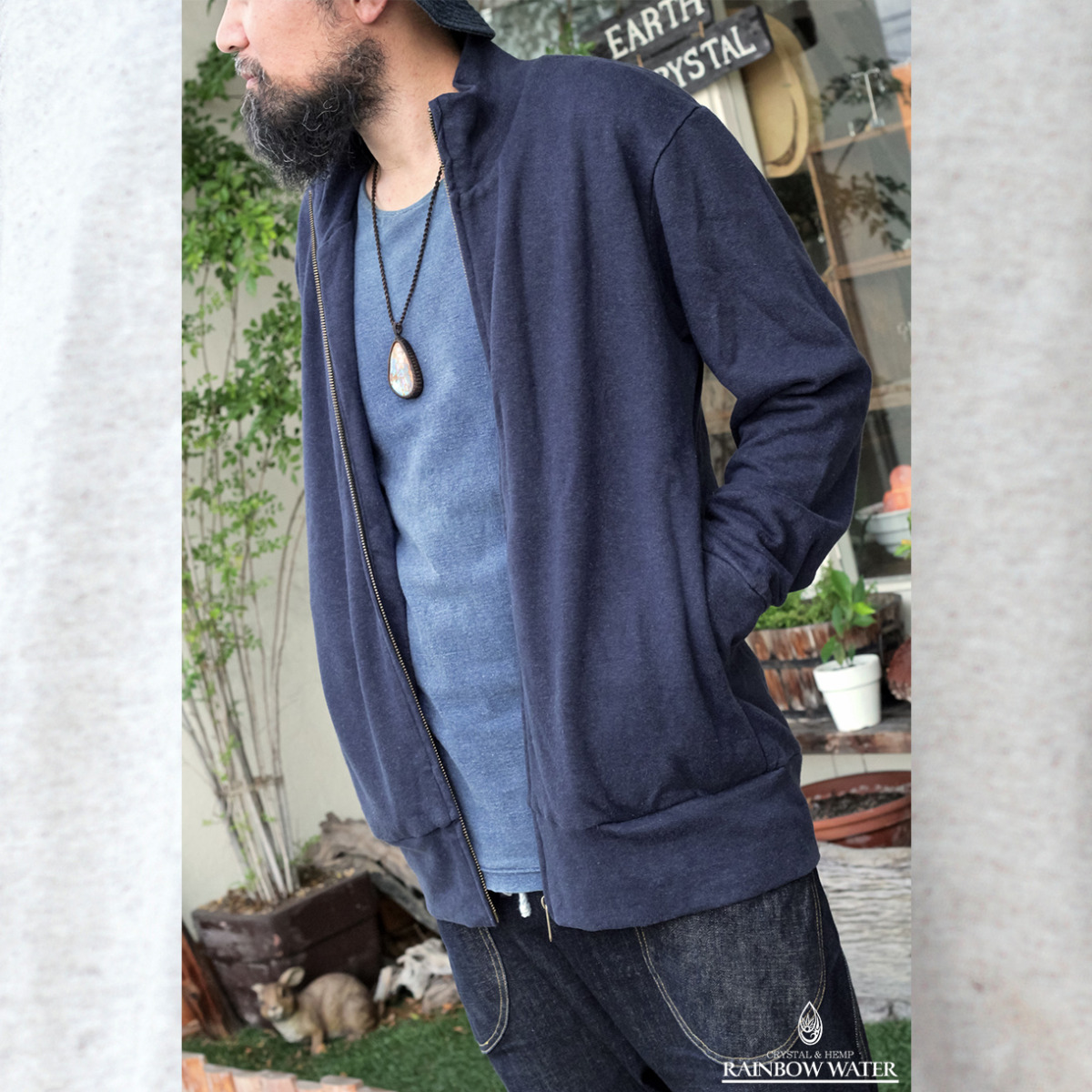 HEMP COTTON メンズ ジップアップジャケット / NAVY