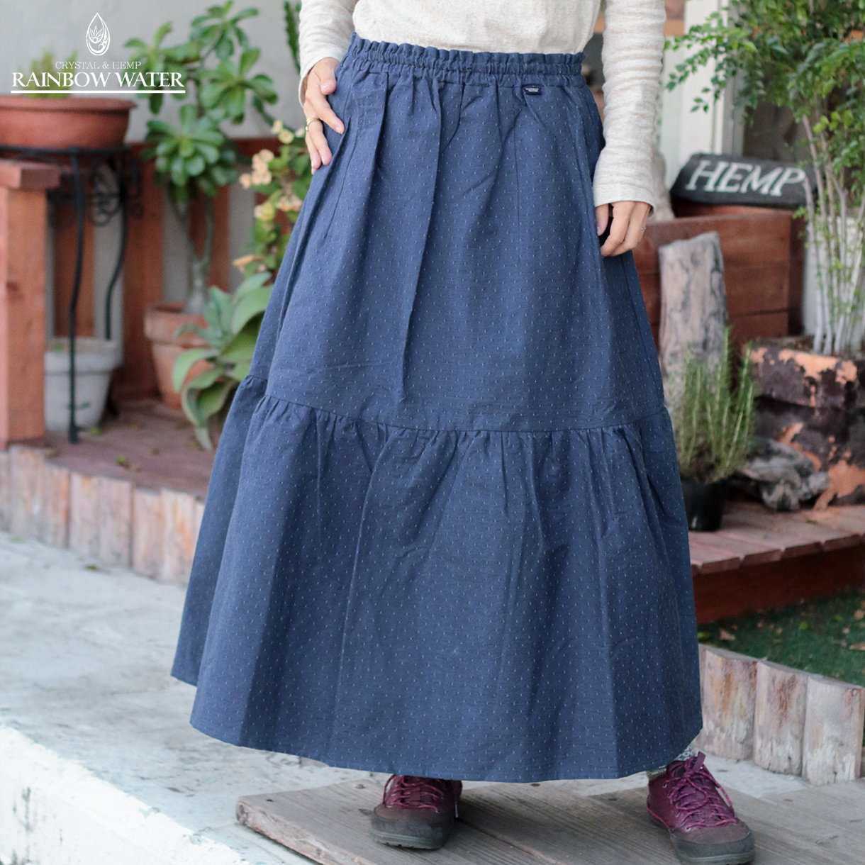ティアード スカート / ドットネイビー | CRYSTAL&HEMP [ RAINBOW