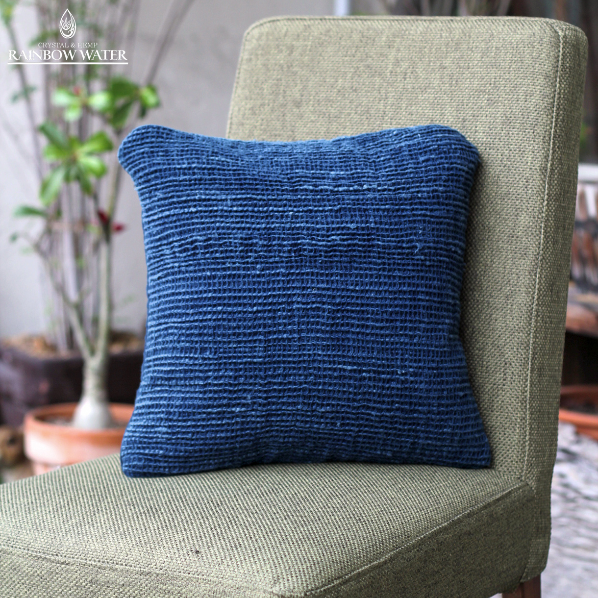 ハンドスピニング・シルク クッションカバー 35×35 / 藍染め